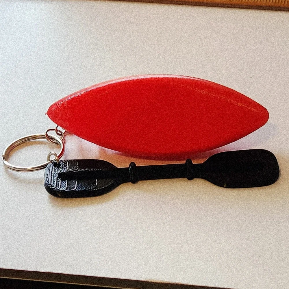 Unbranded Red Kayak Keychain with Black Paddle Miniature Outdoor Charm 3.25